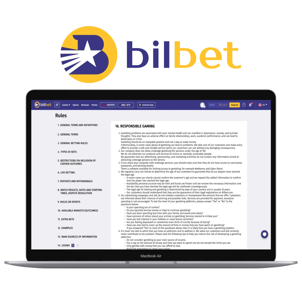 Familiarize yourself with Bilbet responsible gaming rules.