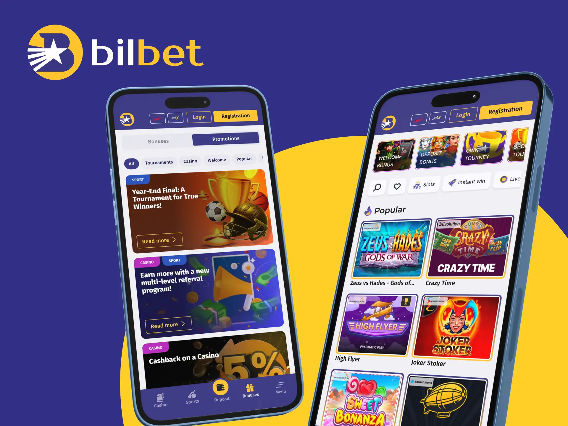Download the Bilbet online casino app and play on your phone.