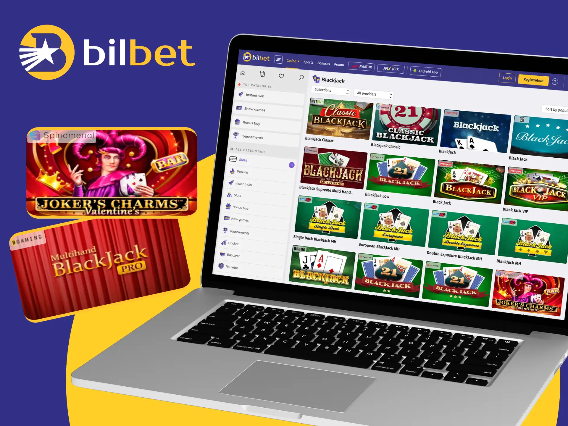 Go to the casino games section and play blackjack at the Bilbet online casino.