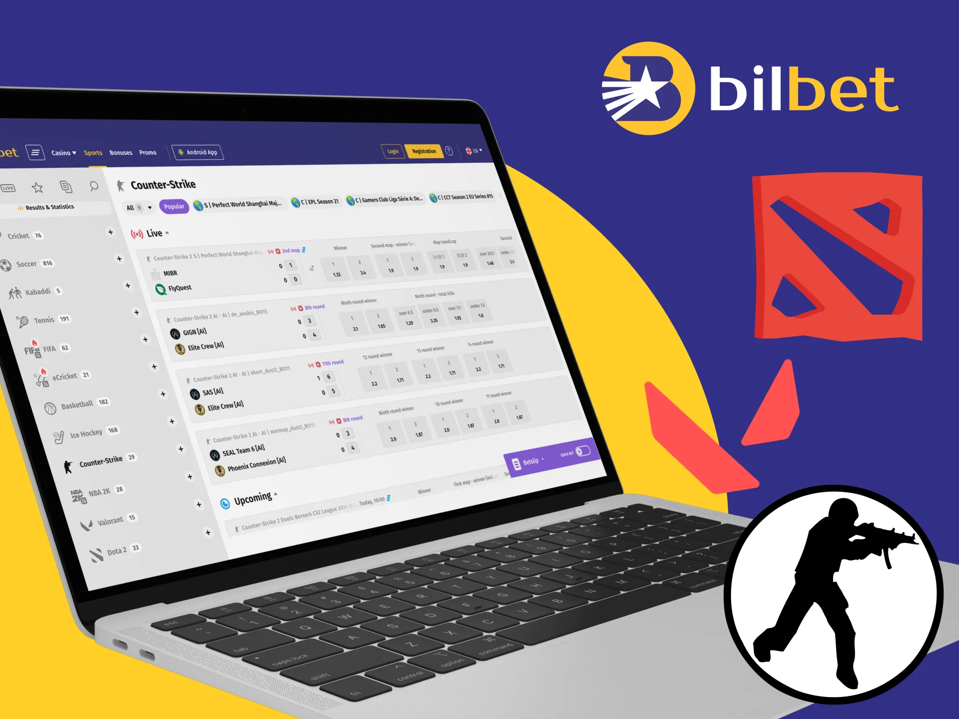 At Bilbet online casino you can bet on the most popular eSports games.