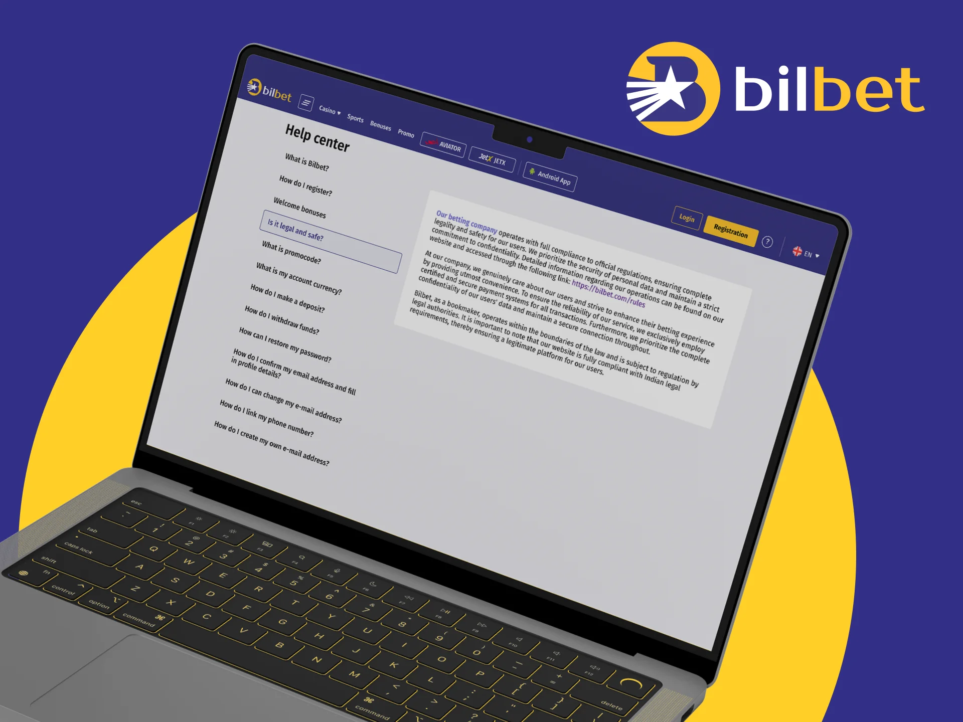 Bilbet online casino is legal in India except 2 states.