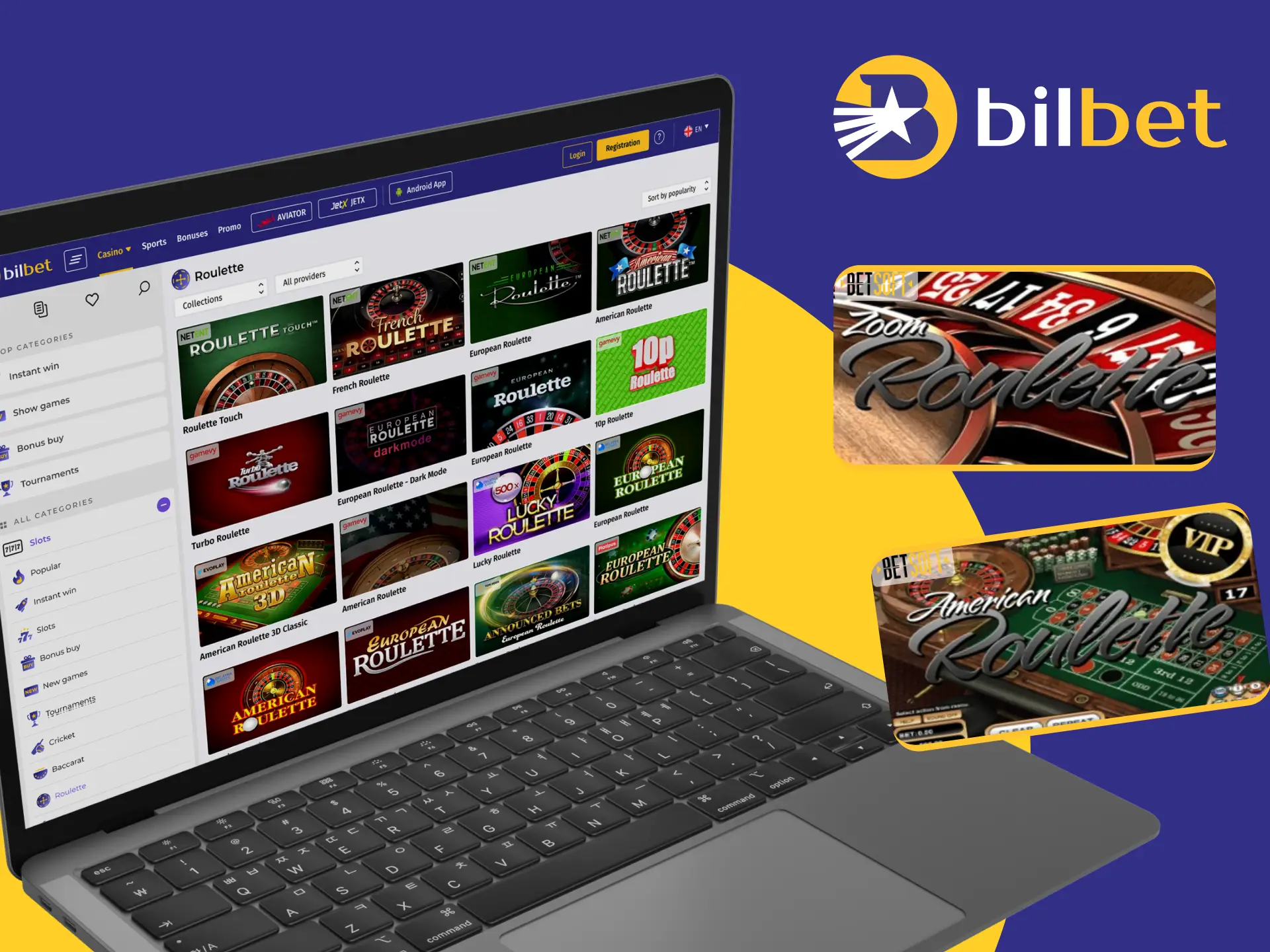 Bilbet online casino offers a large selection of Roulette games.
