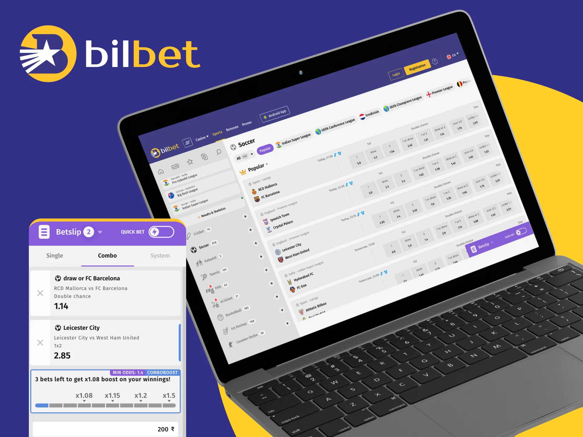 Place bets on football and collect your winnings at the Bilbet online casino.