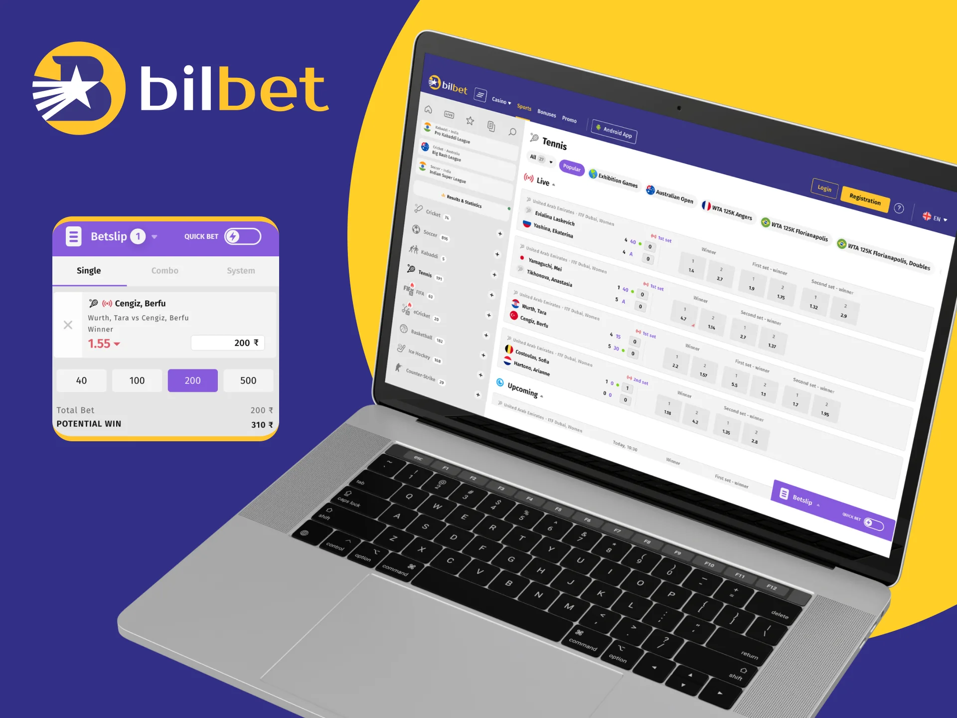 Try your luck and bet on tennis at the Bilbet online casino.