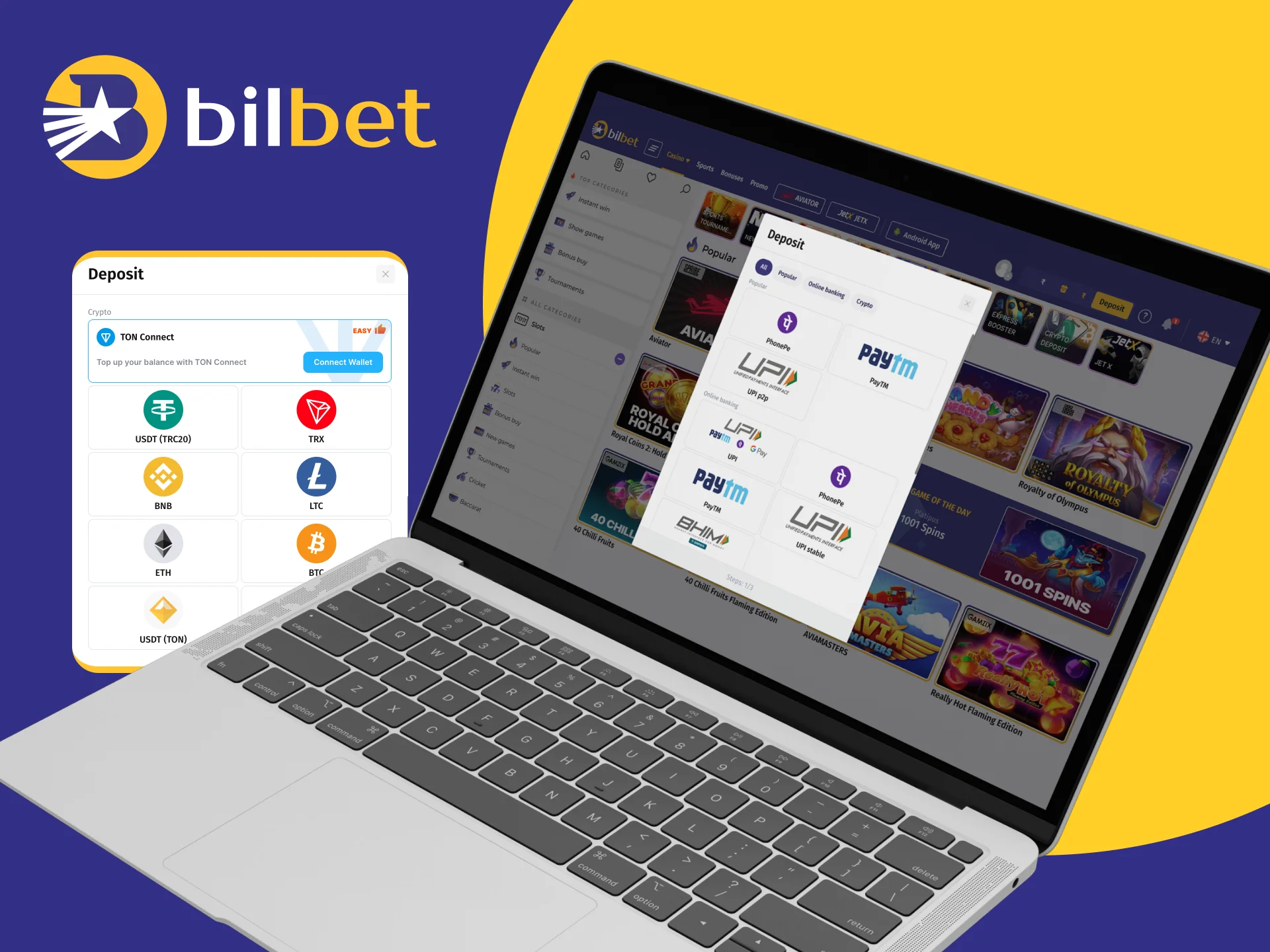 What deposit methods are possible on the Bilbet online casino website.