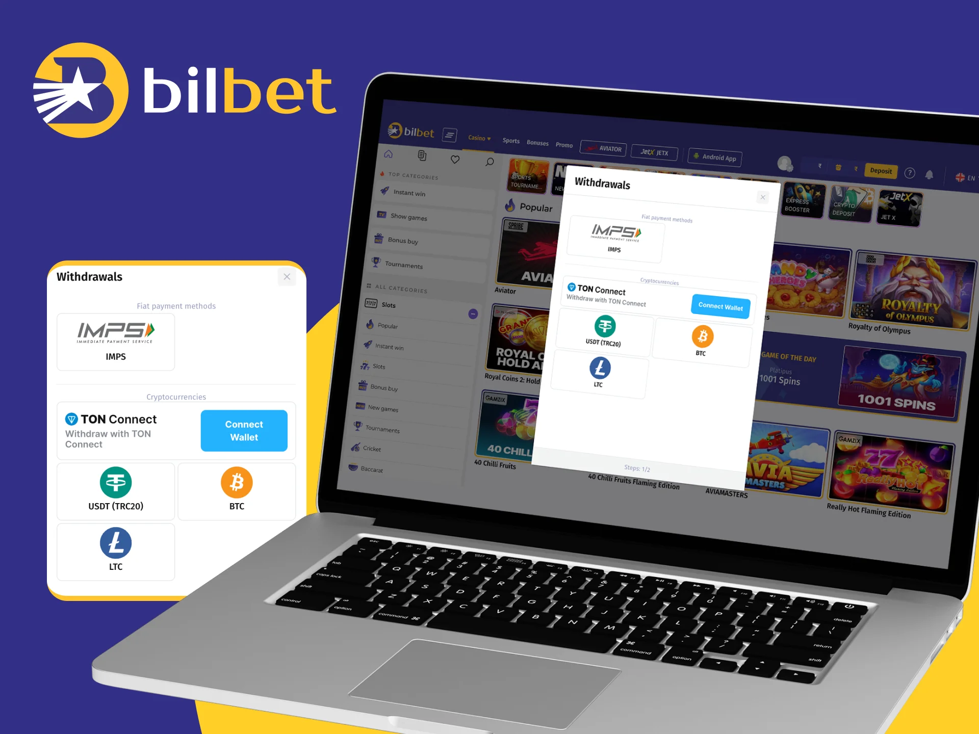 How do you withdraw money on the Bilbet online casino website.