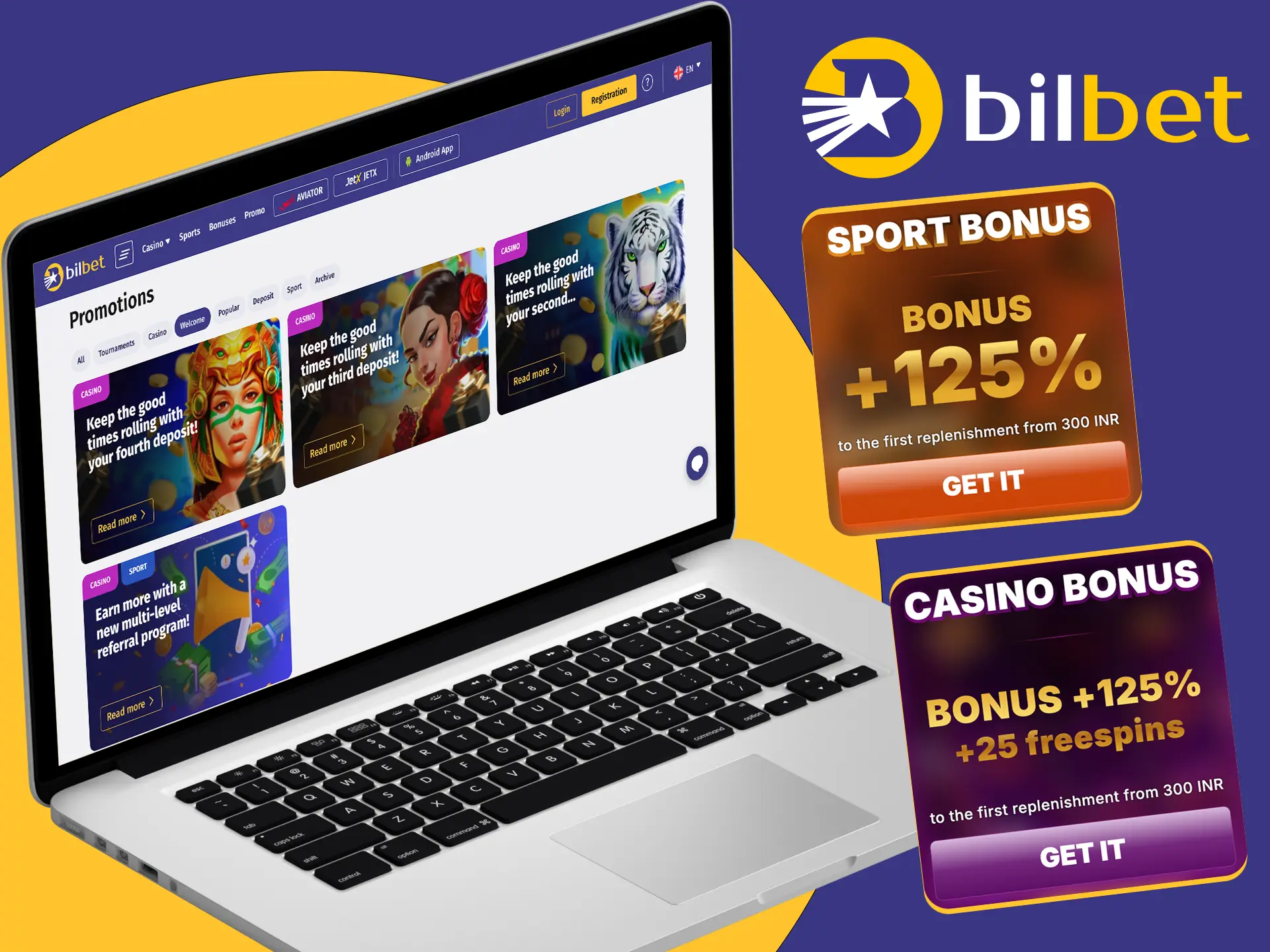 In order for players to get used to it sooner Bilbet offers special bonuses upon registration.