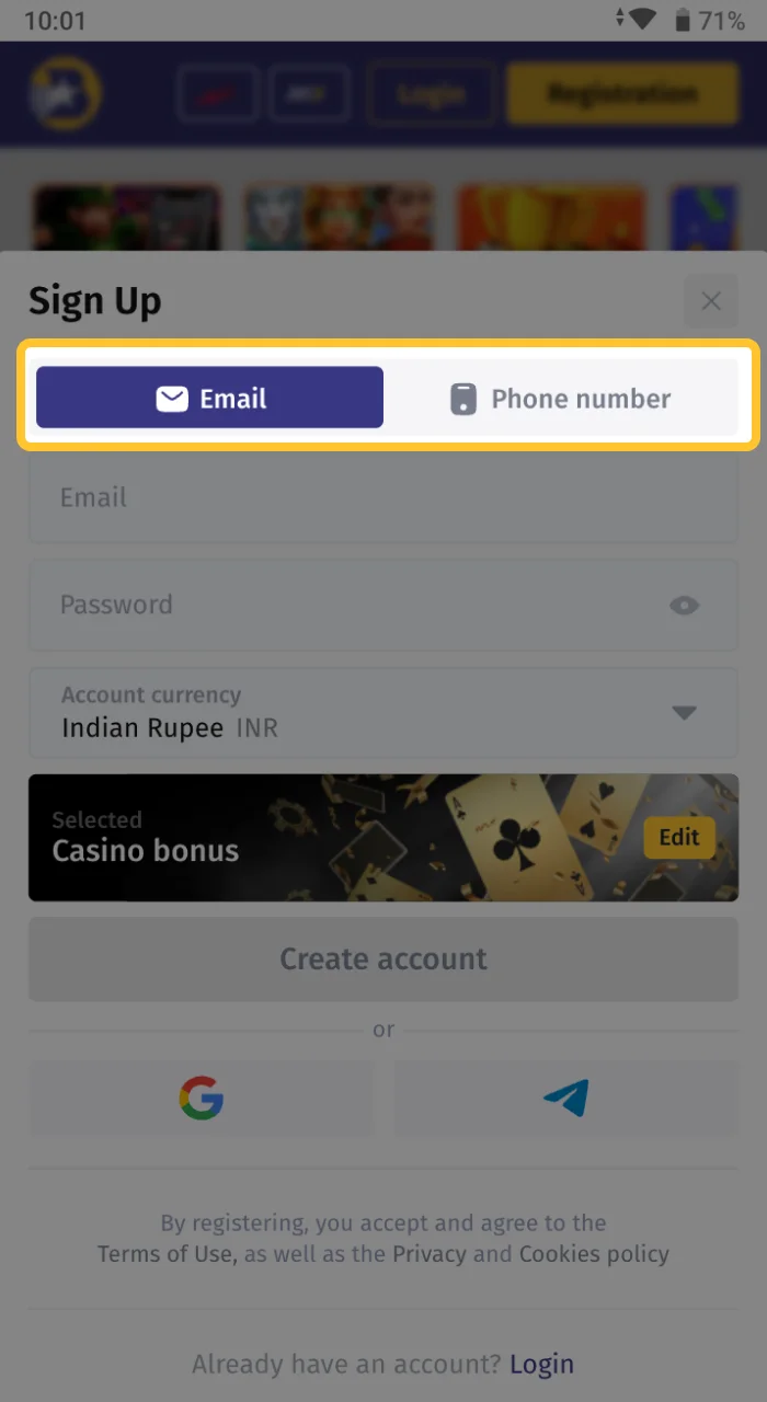 There are 2 registration methods on the Bilbet online casino website.